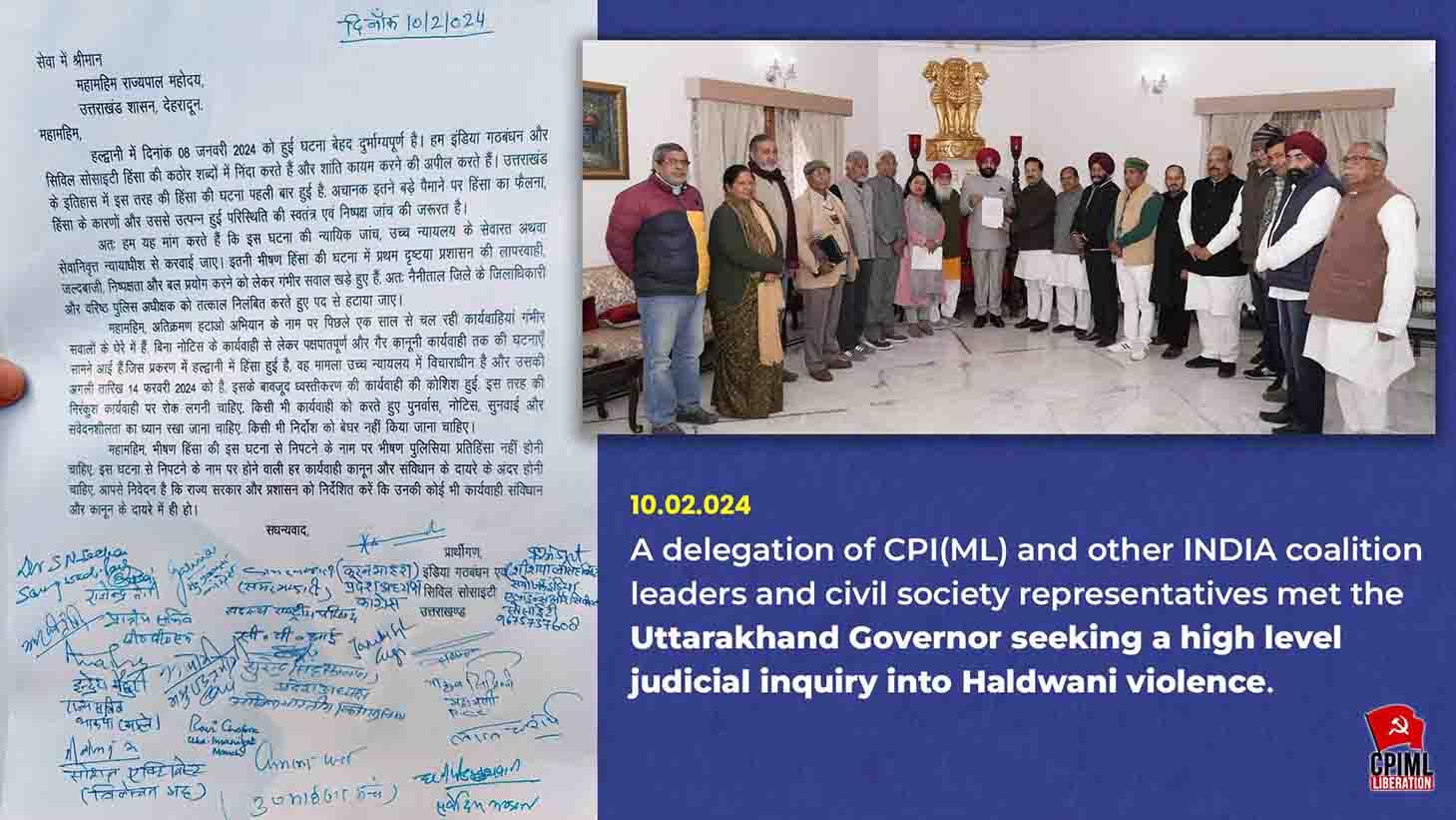 CPIML and other INDIA Coalition Leaders Meets Uttarakhand Governor