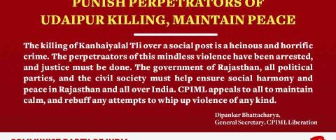 Punish Perpetrators Of Udaipur Killing, Maintain Peace 